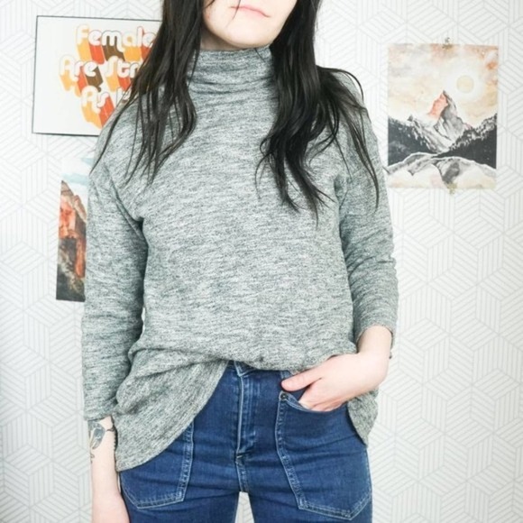 Zara Mock Turtle Neck Quarter Sleeve Sweater Tunic Top Heathered Gray Size M - Picture 6 of 6